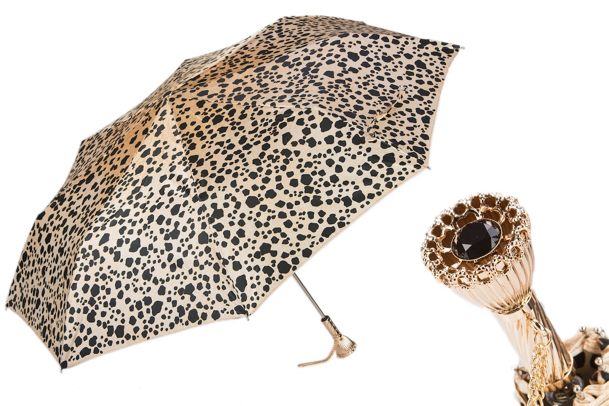 Handcrafted Leopard Print Folding Umbrella – Handmade in Italy
