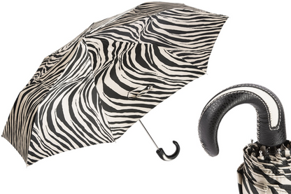 Leather Handle Folding Zebra Canopy Umbrella – Handmade in Italy