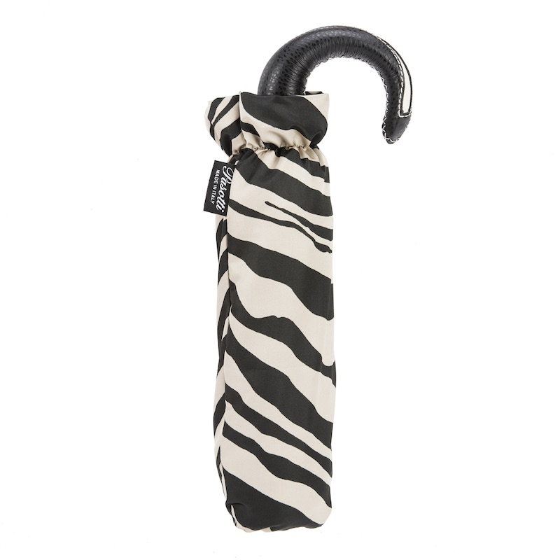 Leather Handle Folding Zebra Canopy Umbrella – Handmade in Italy