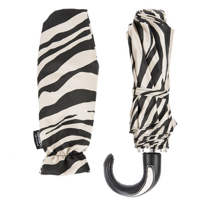 Leather Handle Folding Zebra Canopy Umbrella – Handmade in Italy