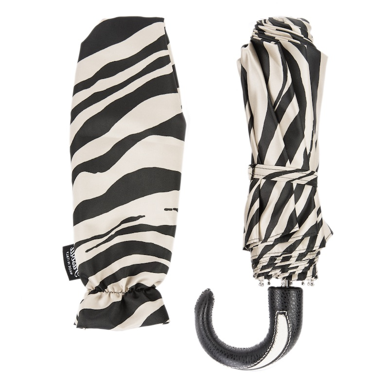 Leather Handle Folding Zebra Canopy Umbrella – Handmade in Italy