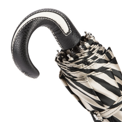Leather Handle Folding Zebra Canopy Umbrella – Handmade in Italy