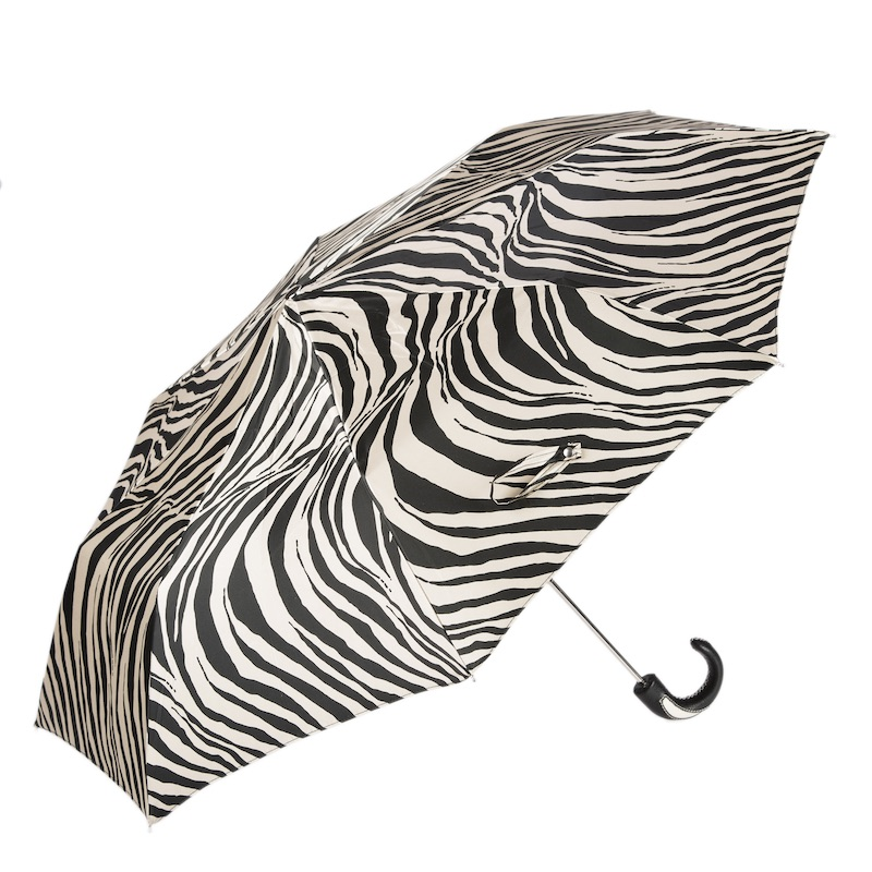 Leather Handle Folding Zebra Canopy Umbrella – Handmade in Italy