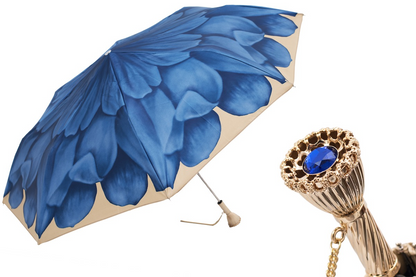 Exclusive Luxury Blue Dahlia Folding Umbrella – Handmade in Italy