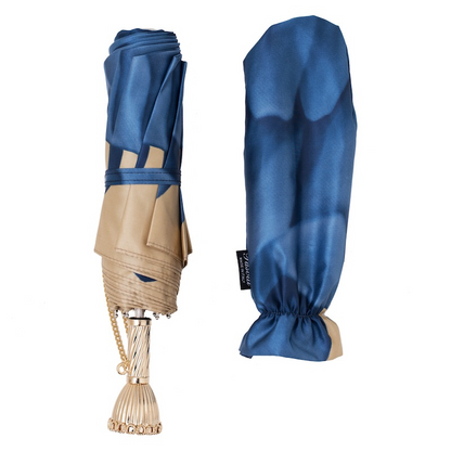 Exclusive Luxury Blue Dahlia Folding Umbrella – Handmade in Italy