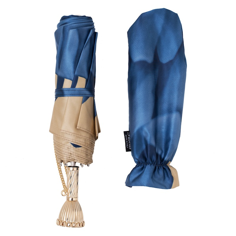 Exclusive Luxury Blue Dahlia Folding Umbrella – Handmade in Italy