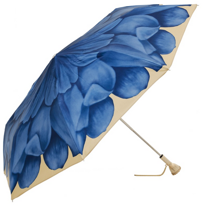 Exclusive Luxury Blue Dahlia Folding Umbrella – Handmade in Italy