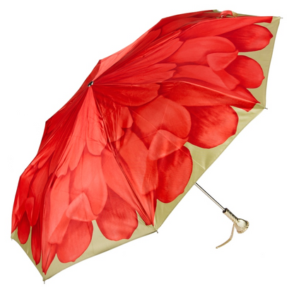 Luxury Designer Red Dahlia Folding Umbrella – Handmade in Italy