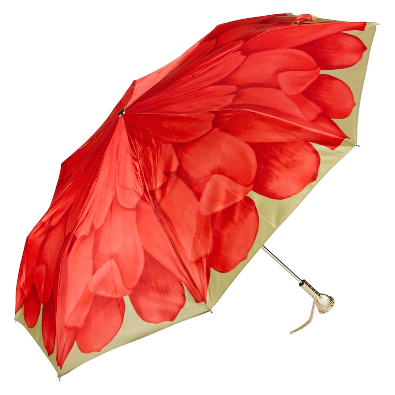 Luxury Designer Red Dahlia Folding Umbrella – Handmade in Italy