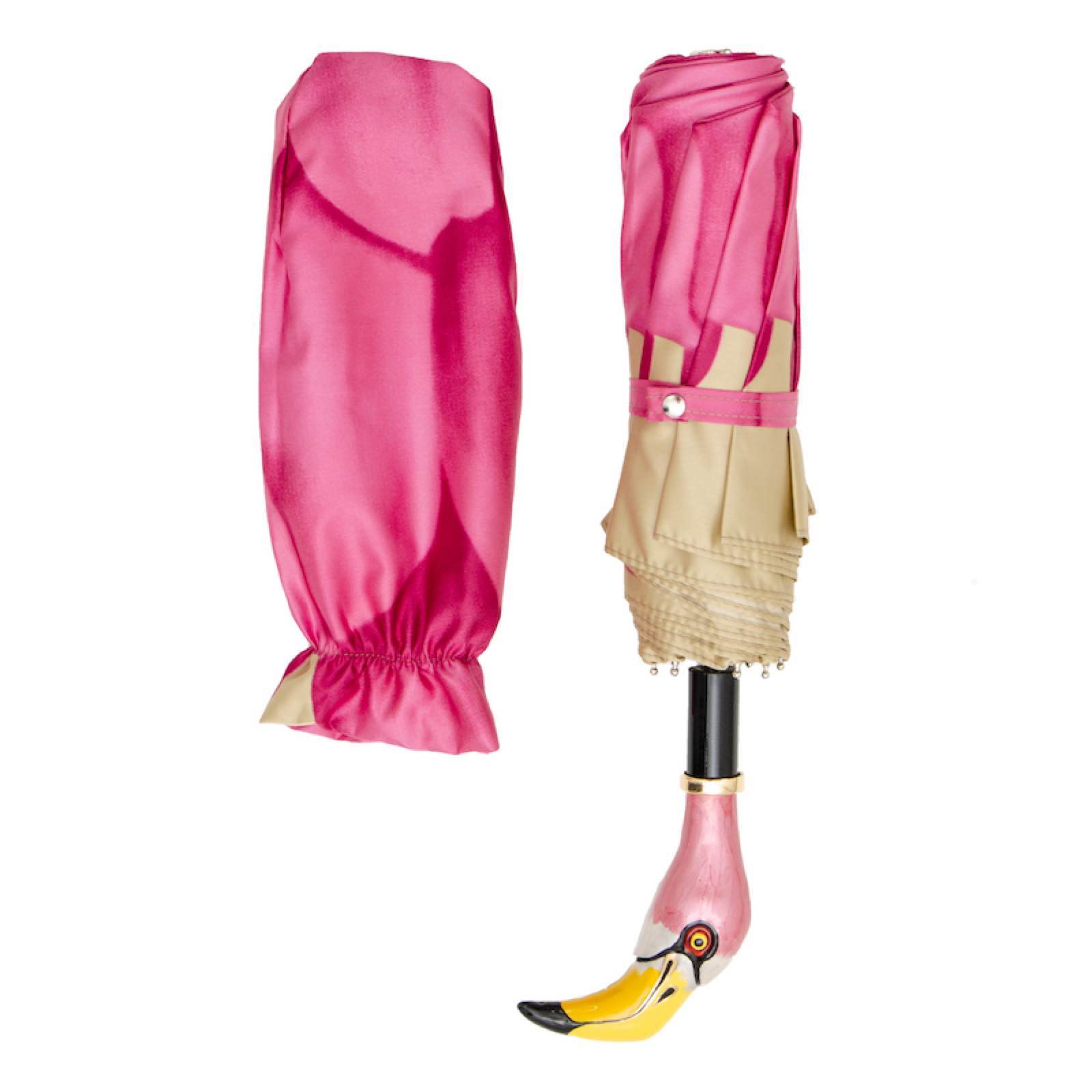 Designer Flamingo Handle Folding Umbrella – Handmade in Italy