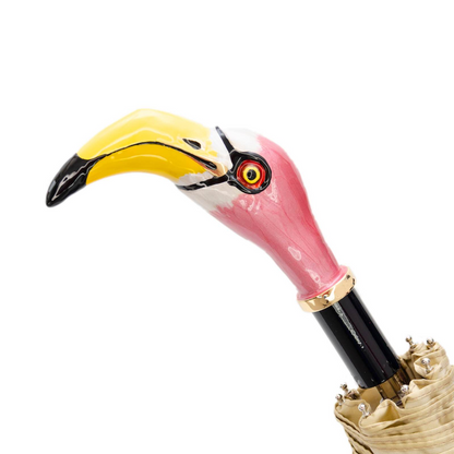 Designer Flamingo Handle Folding Umbrella – Handmade in Italy