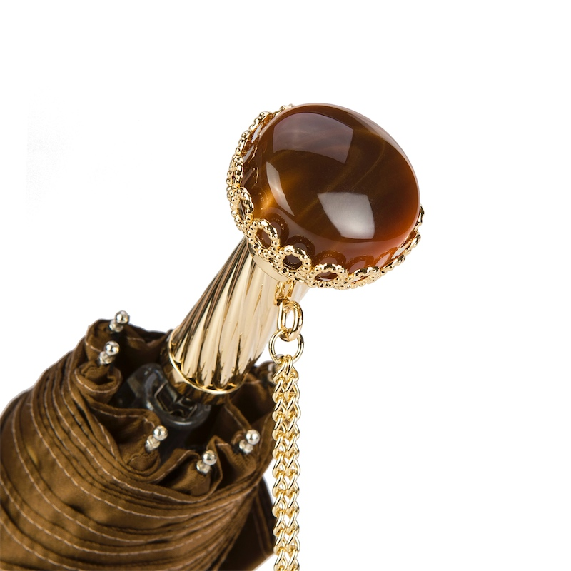 Elegant Beige Dahlia Folding Umbrella – Handmade in Italy