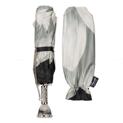 Designer Silver Dahlia Folding Umbrella – Handmade in Italy
