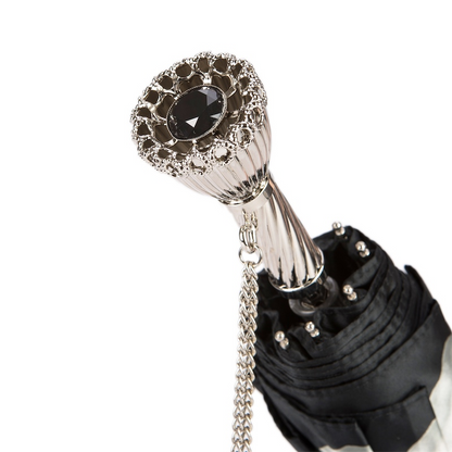 Designer Silver Dahlia Folding Umbrella – Handmade in Italy