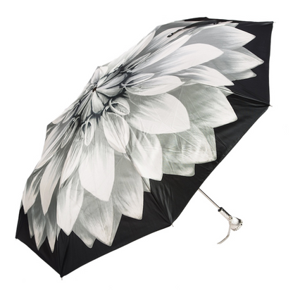 Designer Silver Dahlia Folding Umbrella – Handmade in Italy