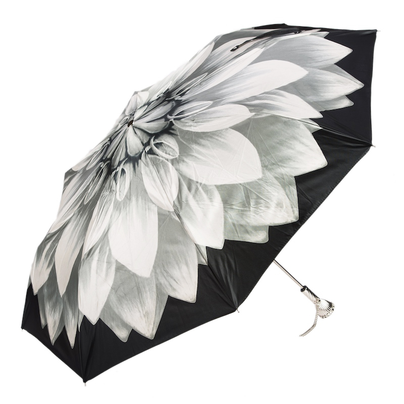 Designer Silver Dahlia Folding Umbrella – Handmade in Italy