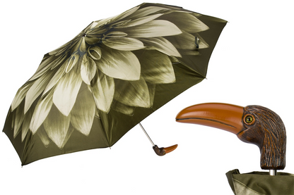 Green Toucan and Floral Folding Umbrella – Handmade in Italy