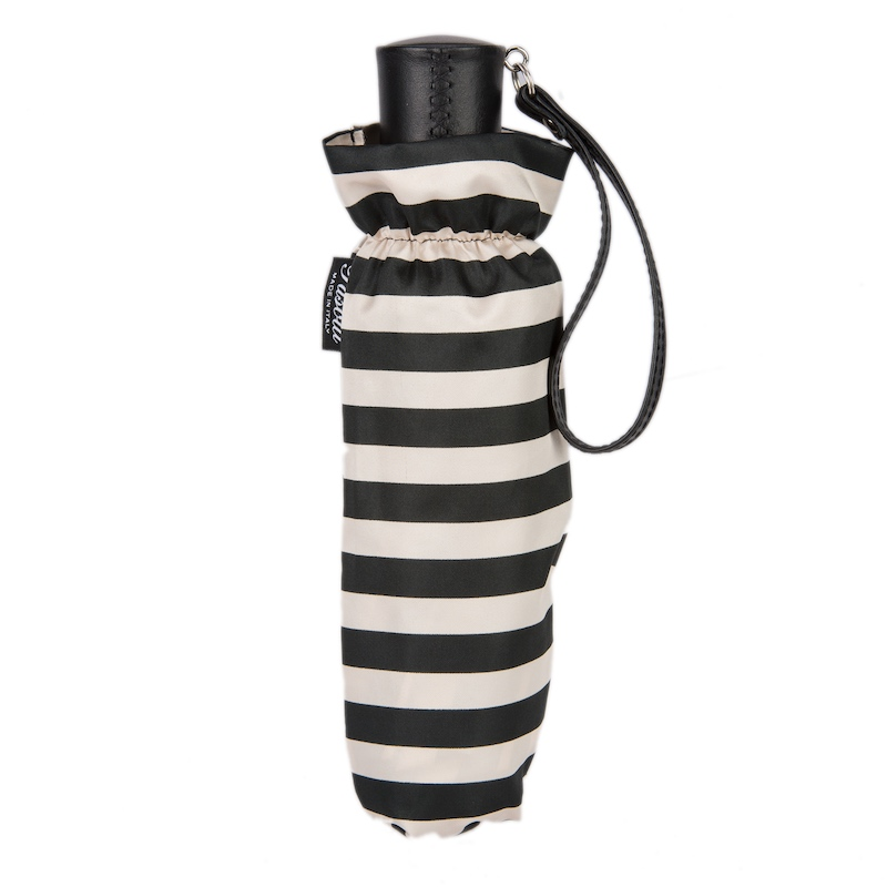 Leather Handle Striped Folding Umbrella – Handmade in Italy