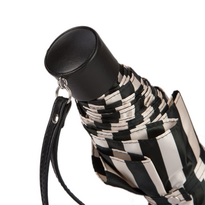 Leather Handle Striped Folding Umbrella – Handmade in Italy