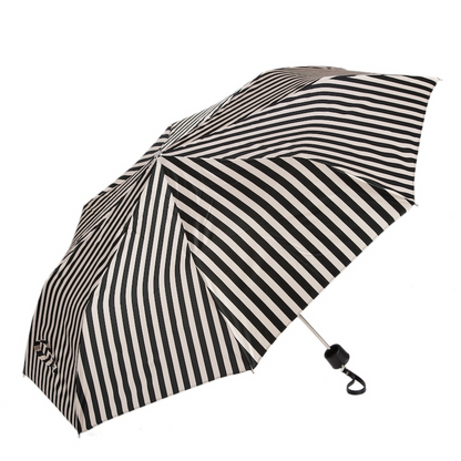 Leather Handle Striped Folding Umbrella – Handmade in Italy