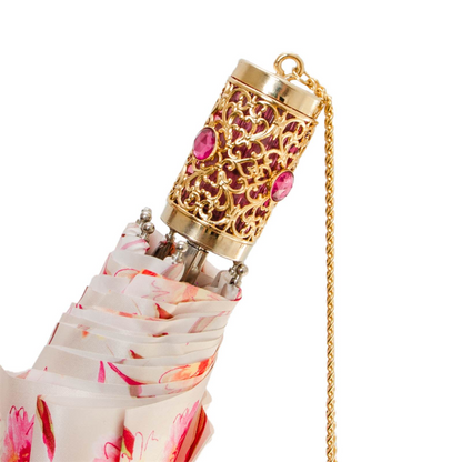 Handcrafted Flowered Design Folding Umbrella – Handmade in Italy