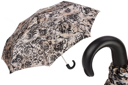 Elegant Black and Beige Folding Umbrella – Handmade in Italy