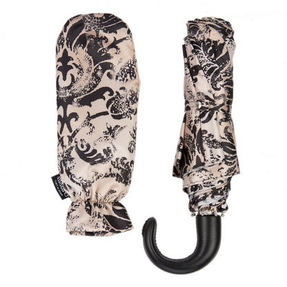 Elegant Black and Beige Folding Umbrella – Handmade in Italy