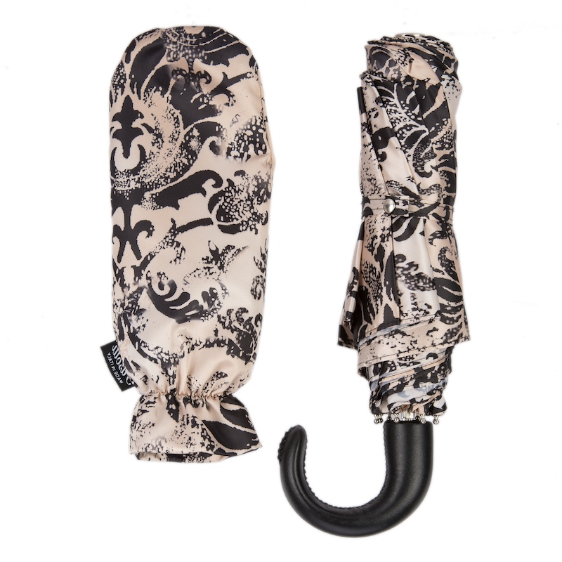 Elegant Black and Beige Folding Umbrella – Handmade in Italy