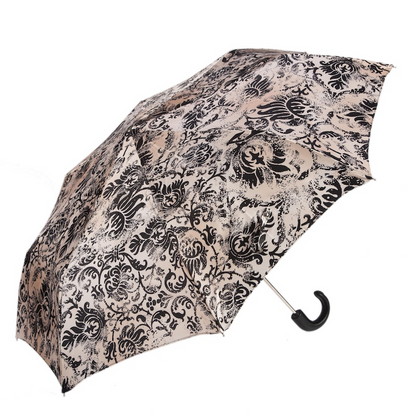 Elegant Black and Beige Folding Umbrella – Handmade in Italy