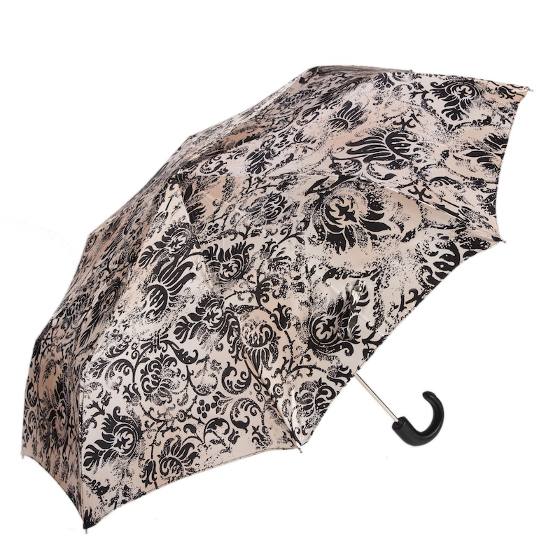 Elegant Black and Beige Folding Umbrella – Handmade in Italy