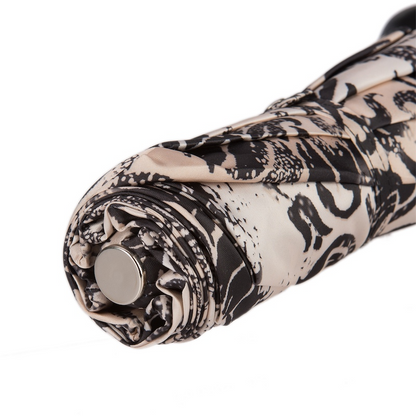 Elegant Black and Beige Folding Umbrella – Handmade in Italy