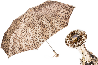 Chic Leopard Print Luxury Folding Umbrella – Handmade in Italy