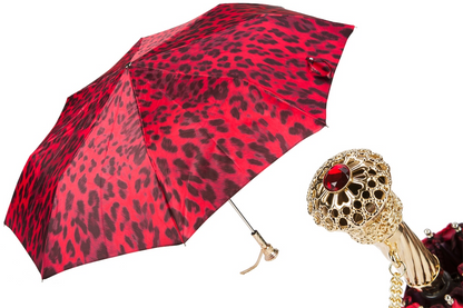 Unique Black and Red Animalier Folding Umbrella – Handmade in Italy