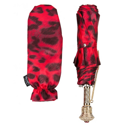 Unique Black and Red Animalier Folding Umbrella – Handmade in Italy