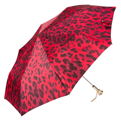 Unique Black and Red Animalier Folding Umbrella – Handmade in Italy