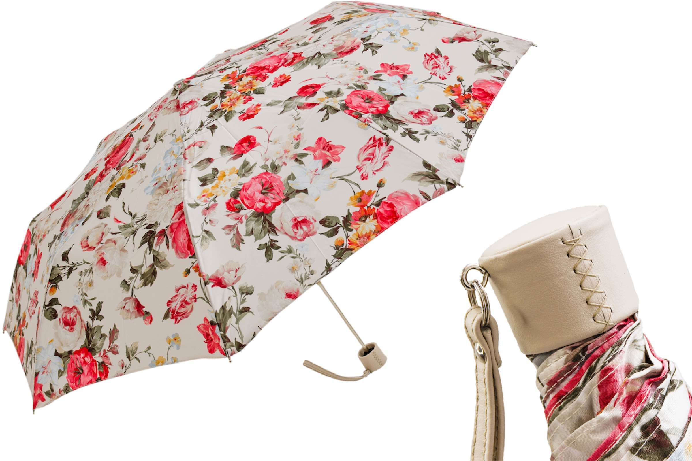 Luxury Elegant Floral Folding Umbrella – Handmade in Italy