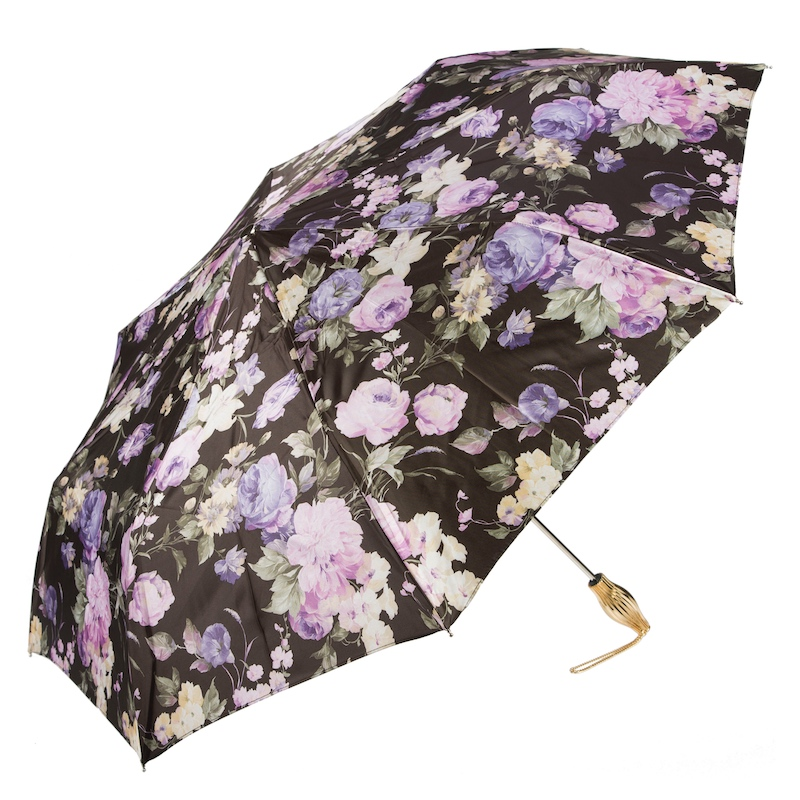 Luxury Design Dark Flowered Folding Umbrella – Handmade in Italy
