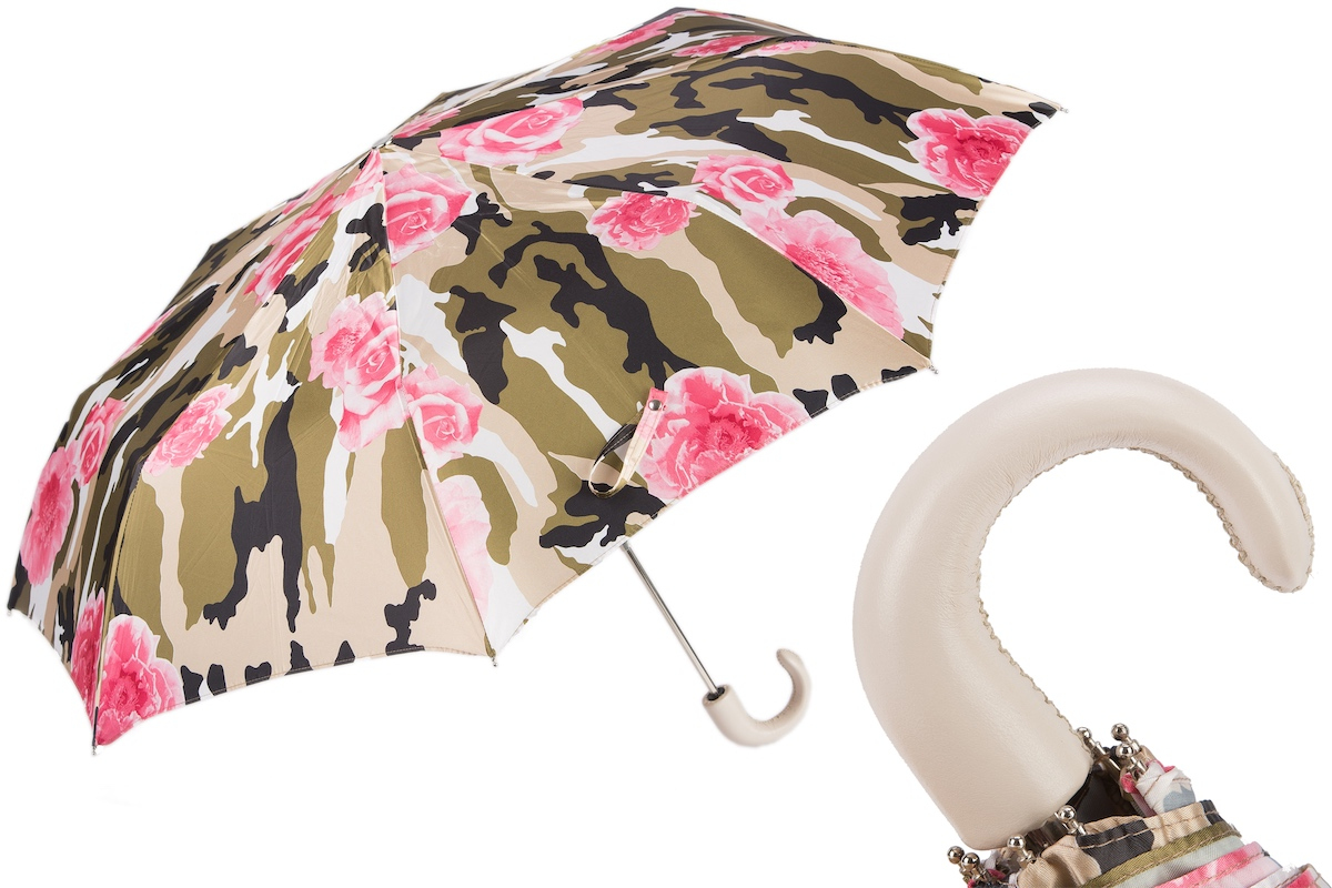 Chic Camouflage Folding Umbrella with Roses – Handmade in Italy