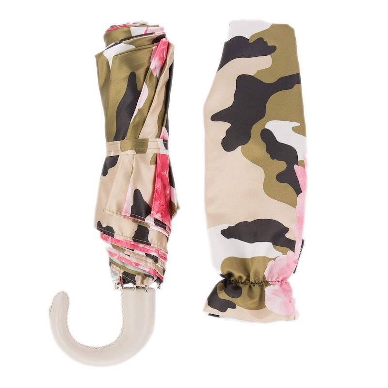 Chic Camouflage Folding Umbrella with Roses – Handmade in Italy