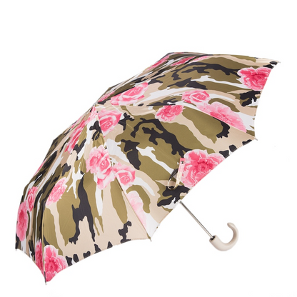 Chic Camouflage Folding Umbrella with Roses – Handmade in Italy