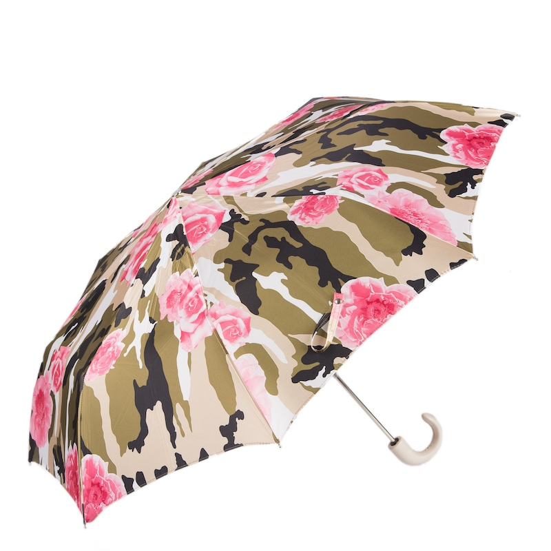 Chic Camouflage Folding Umbrella with Roses – Handmade in Italy