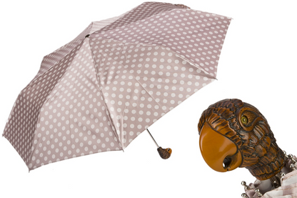Polka Dot Folding Umbrella with Parrot Handle – Handmade in Italy