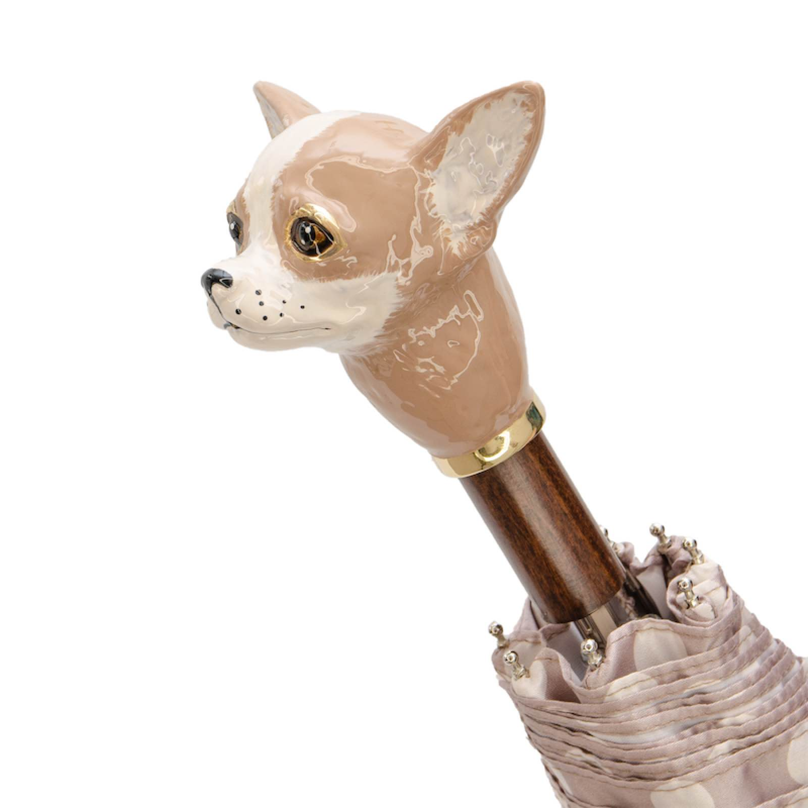 Luxury Chihuahua Handle Folding Umbrella – Handmade Italian Canopy