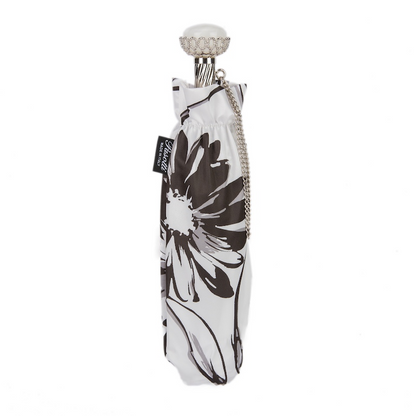 Chic Black and White Flowered Folding Umbrella – Handmade in Italy