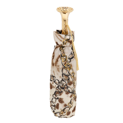 Folding Umbrella with Leopard Print and Chains – Handmade in Italy