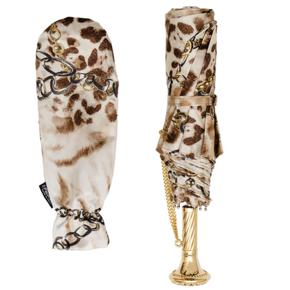 Folding Umbrella with Leopard Print and Chains – Handmade in Italy