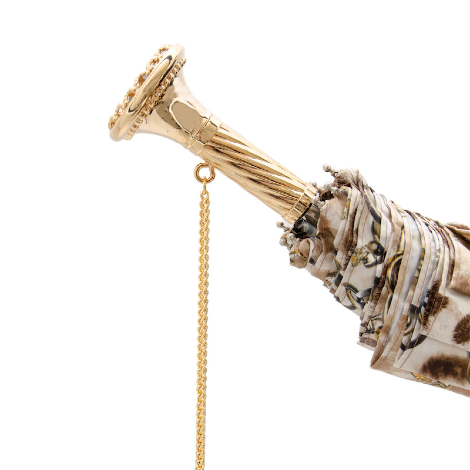 Folding Umbrella with Leopard Print and Chains – Handmade in Italy