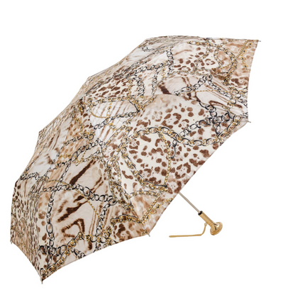 Folding Umbrella with Leopard Print and Chains – Handmade in Italy