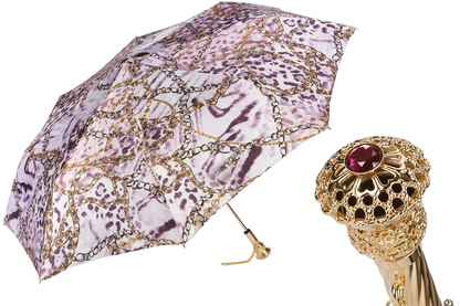 Elegant Animalier and Chains Print Folding Umbrella – Handmade in Italy