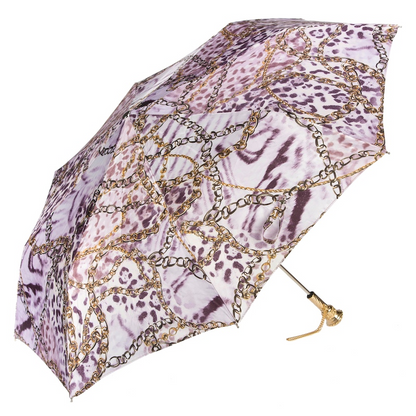 Elegant Animalier and Chains Print Folding Umbrella – Handmade in Italy